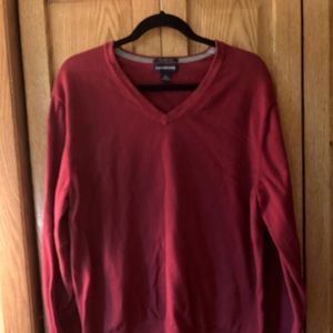 Lands’ End men’s v-neck burgundy sweater.